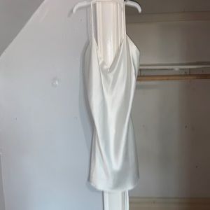 White silk slip dress